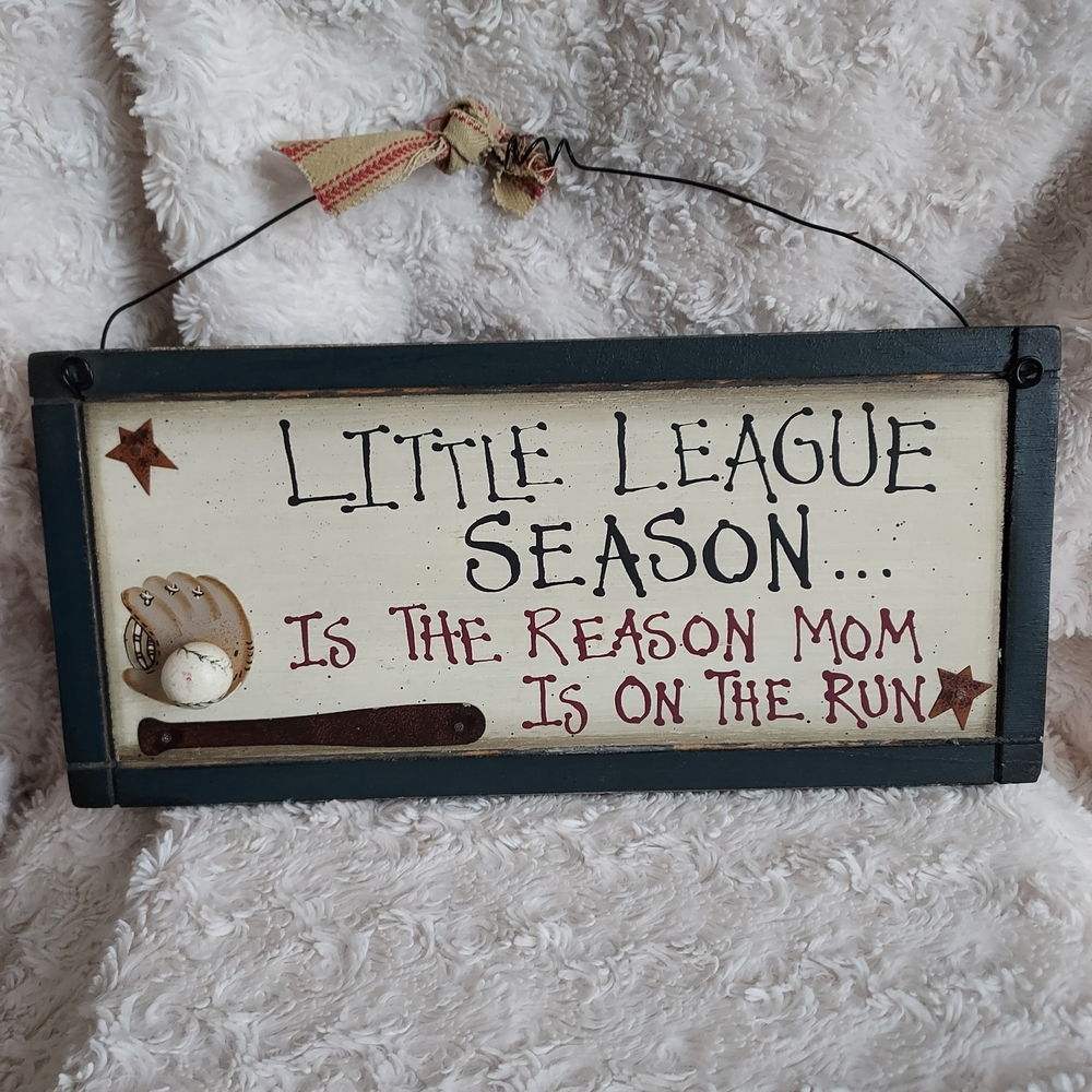 Little League Season "Mom" Wall Sign Decor Team Mom Sporty Baseball Summer